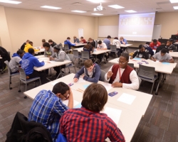 Students work together during the team exam at the 2013 Engineering Day Competition.  29 teams participated from schools in Mississippi, Tennessee and Arkansas. Photo by Nathan Latil/Ole Miss Communications