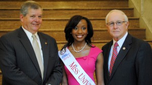 Miss University 2012 Kayla Snow poses with Sen. Russell Jolly of Houston (left) and Rep. Preston Sullivan of Okolona at the Capitol in Jackson.