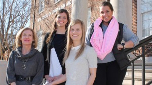 A team of University of Mississippi public relations students brought home the top prize in a Southeastern student competition that required working on-site. Pictured, left to right, are the students' PR teacher, Robin Street, lecturer in journalism and public relations, and team members Jane Lloyd Brown, Frances Allison and Alyssa Randolph.