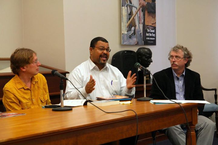 Edwin Smith, former editor of Rejoice magazine, center, speaks at the Center for The Study of Southern Culture's Music Symposium of the South in 2012.
