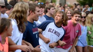 New UM freshmen practice 'Locking the Vaught' at the Class of 2016 Kick-Off Picnic Sunday evening in the Grove.  Photo by Nathan Latil - Ole Miss Communications