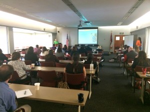 Barbara Weaver of the Clemson University Social Media Listening Center talks about the center's current research endeavors at the Ole Miss Social Media Summit held Wednesday, April 23, 2014.