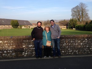 Scott Barretta (left) and Joe York with Shirley Collins in Lewes, England. Collins accompanied Alan Lomax on his 1959 trip through the South, during which the duo made the first-ever recording of Fred McDowell.