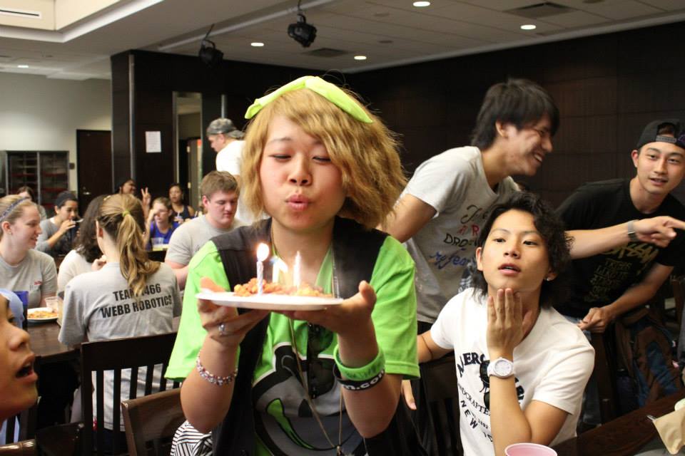 Aoi Okabe (center) from Osaka, Japan, celebrates her birthday during her UM exchange program experience in the fall of 2013.