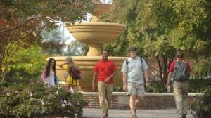 Students travel across campus in between classes. 