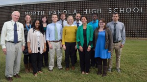 With 14 current or former Mississippi Teacher Corps instructors on faculty, the program has played a key role in North Panola High School's academic turnaround. Pictured (left to right): MTC Co-Founder Andrew Mullins, Emily Herrick, Kelly King, Chelsea Brock, Daniel Hart, Ryan Eshleman, Whitney Cilch, Noah Tobak, Emily Fyda, "Coach" Derek King, Hanna Olivier and Bill Darden