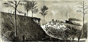 Harper's Weekly ran this illustration of the first Buckner's Trestle train crash in its March 19, 1870 edition. 