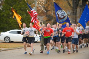 UM ROTC cadets on the first leg of the inaugural Egg Bowl Run. 