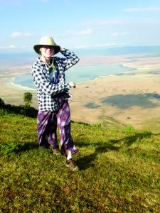 Crissandra George explores the area around Ngorongoro Crater in the Ngorongoro Conservation Area of Tanzania. The UNESCO World Heritage Site, which includes the world's largest inactive volcanic caldera, is noted for its natural beauty and abundant wildlife. George was among 12 UM students who visited East Africa this summer as part of a study abroad course. Photo courtesy Crissandra George