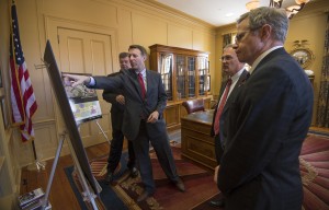 State Sen. Gray Tollison, R-Oxford, (second from left) meets with University of Mississippi leaders about funding UM’s planned science, technology, engineering and mathematics building. 
