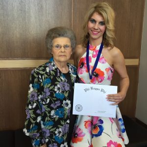 University of Mississippi-Booneville campus senior Summer Shaplin of Ripley (right) with her grandmother and mentor Thelma Rutherford of New Site during the UM Honors Convocation ceremonies held April 7 on the Oxford campus. Shaplin credits her grandmother with inspiring her to become a teacher.