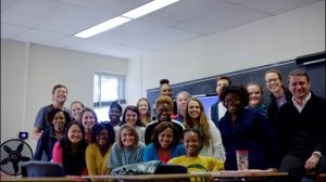 Viktor Burlaka shares a moment with his social work students.