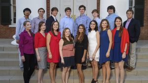 Sixteen UM freshmen have been awarded engineering scholarships this fall. They are (front row, from left: Katelyn Franklin, Olivia Lanum, Jordan Wescovich, Taylor Bush, Katie McLain, Maria Zamora, Sarah Berry, Lane Colquett, (back row, from left) Chris Zhao, James Spalding, Donald Hopper, John Owen Upshaw, Irwin Nelson, Brennan Canton, Alexander King and Cole Borek.Photo by Thomas Graning/Ole Miss Communications