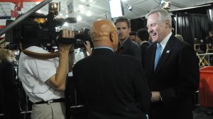 Navy Secretary Ray Mabus, right, an Ole Miss graduate and former governor, will open the Overby Center for Southern Journalism and Politics fall programs schedule with an appearance there Friday, Sept. 16 at 6 p.m. Photo by Robert Jordan