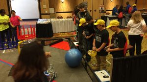 Amanda Pham (forefront) of UM's Center for Mathematics and Science Education gave a robotics demonstration during the Expo. (Submitted photo by William Nicholas)