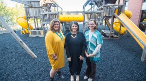 (left to right) Pam Swain, Sarah Langley and Amanda Winburn worked together to coordinate the donation of the Willie Price playground.Photo by Kevin Bain/Ole Miss Communications