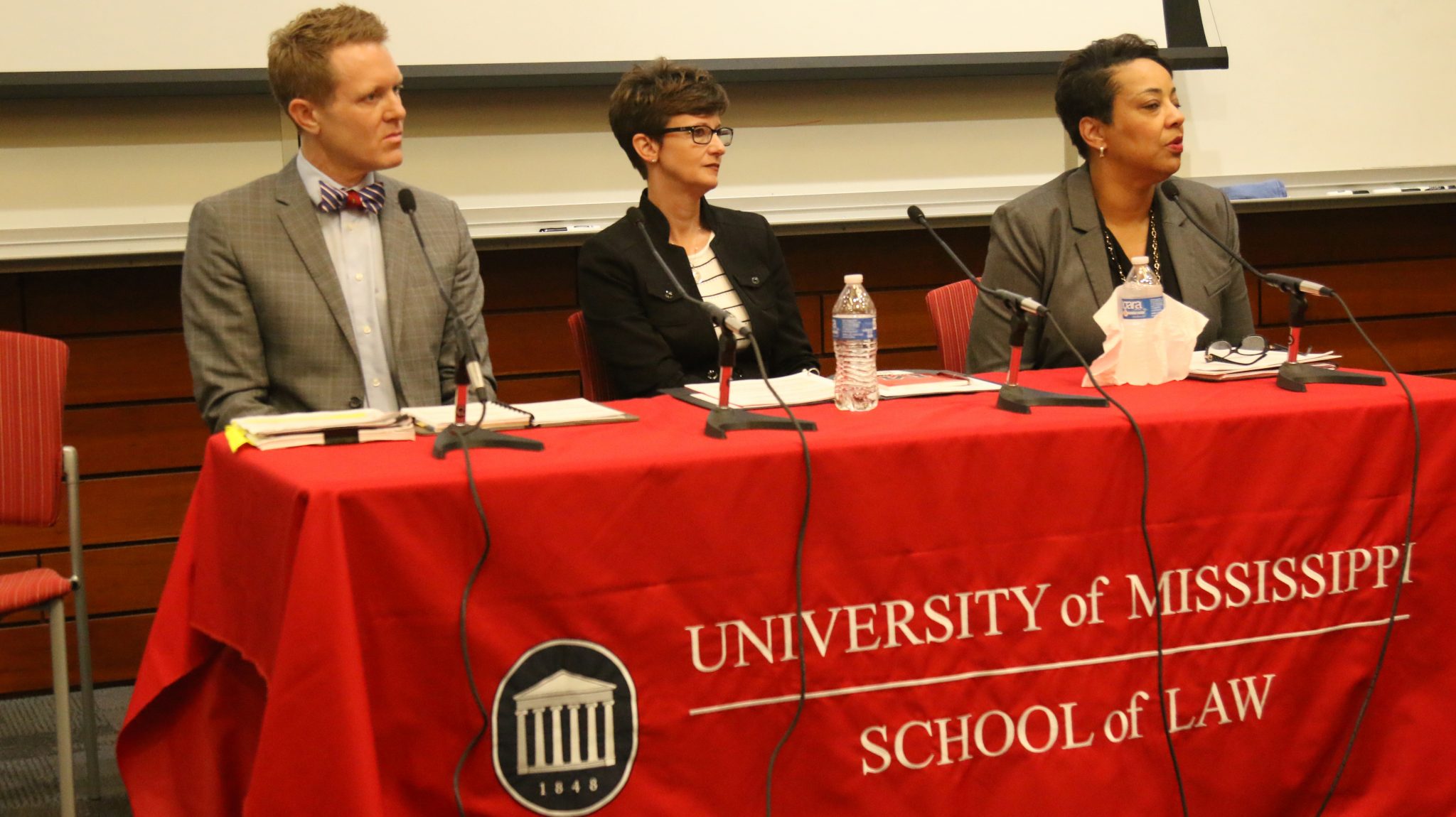 John Hooks, attorney and partner at Adam and Reese LLP; Brandi Hephner LaBanc, UM vice chancellor for student affairs; and Bonita Coleman, Ocean Springs School District superintendent, discussed issues involving free speech on campuses. Christina Steube/UM School of Law
