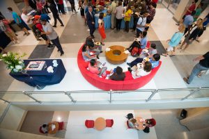Faculty, staff and students mingled inside the newly expanded Ole Miss Student Union following a grand opening ceremony on Thursday, Aug. 29, 2019. Photo by Kevin Bain/Ole Miss Digital Imaging Services